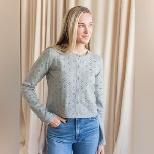 All:row pointelle cardigan sweater, medium, NWT